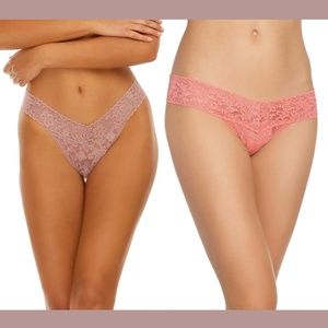 NWT $44 2pc Hanky Panky [ O/S ] Lace Low Rise Thong in Desert‎ Rose & Coral